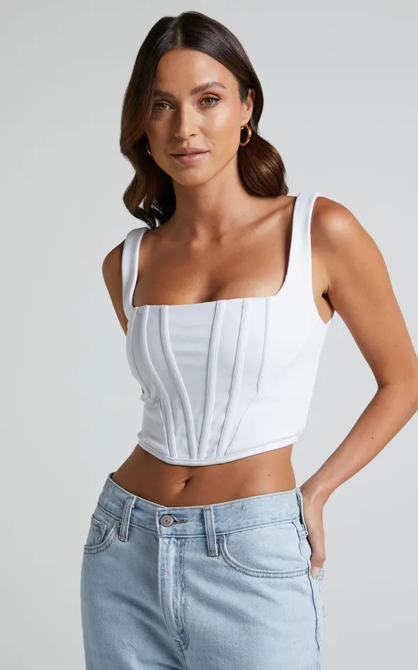 Showpo Pellar Top 8211 Square Neck Corset Top In White Women Curve Clothes