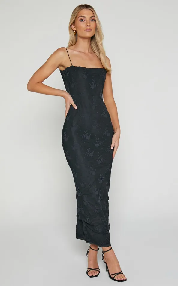 Showpo Penelope Midi Dress 8211 Lace Cami Slip Dress In Black Women Dresses