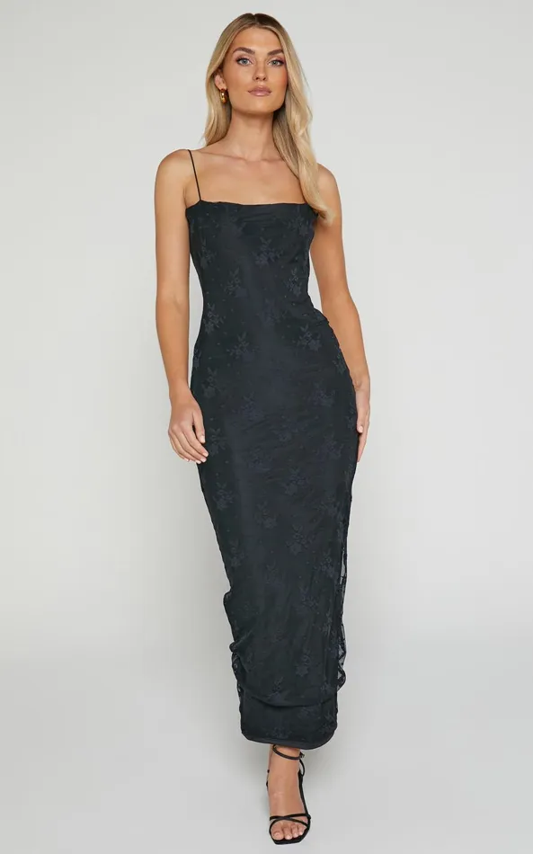Showpo Penelope Midi Dress 8211 Lace Cami Slip Dress In Black Women Dresses