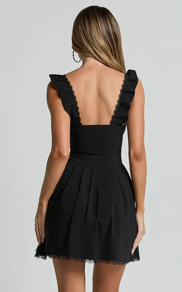 Showpo Petunia Mini Dress 8211 Fit And Flare Baby Doll Frill Detail Mini Dress In Black Women Dresses