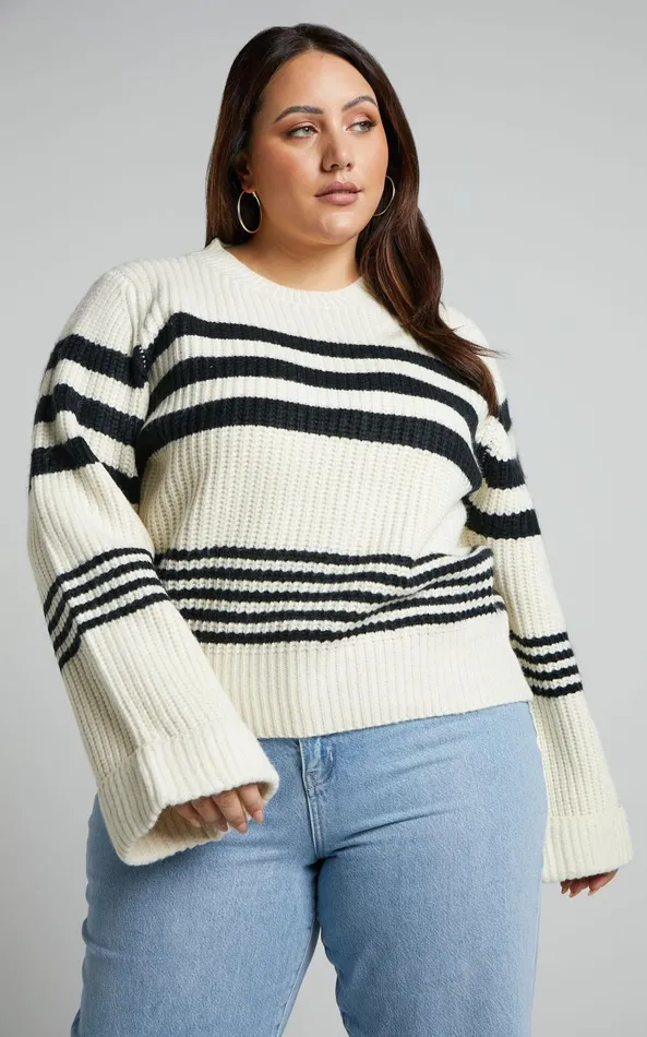 Showpo Pheney Sweater 8211 Striped Crew Neck Knit Sweater In Cream And Black Women Knitwear Showpo Pheney Sweater 8211 Striped Crew Neck Knit Sweater In Cream And Black Women Knitwear