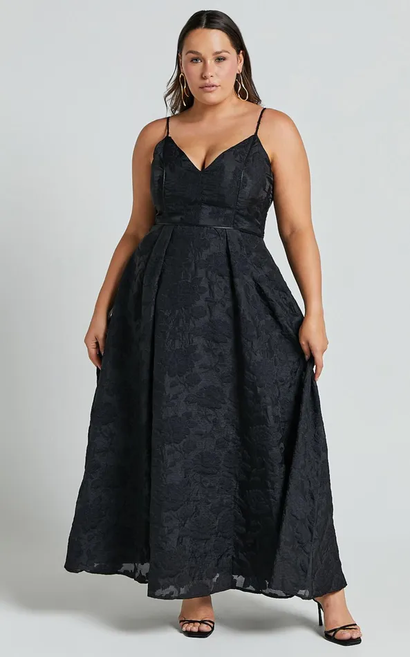Showpo Philine Midi Dress 8211 Plunge Fit And Flare Dress In Black Women Dresses