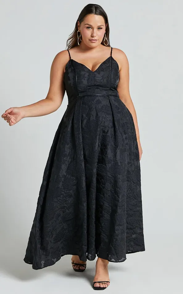 Showpo Philine Midi Dress 8211 Plunge Fit And Flare Dress In Black Women Dresses