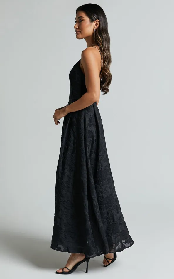 Showpo Philine Midi Dress 8211 Plunge Fit And Flare Dress In Black Women Dresses