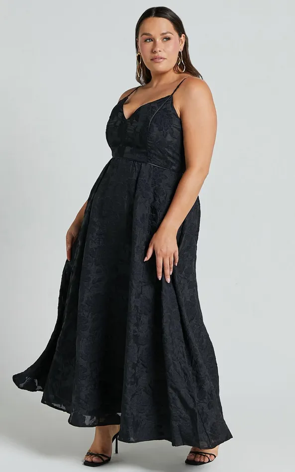 Showpo Philine Midi Dress 8211 Plunge Fit And Flare Dress In Black Women Dresses