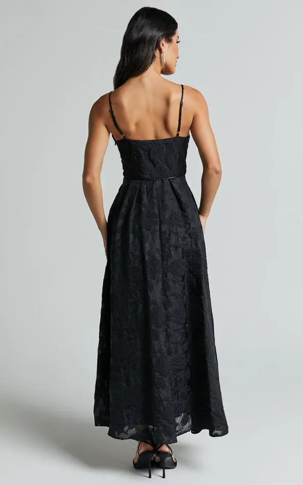 Showpo Philine Midi Dress 8211 Plunge Fit And Flare Dress In Black Women Dresses