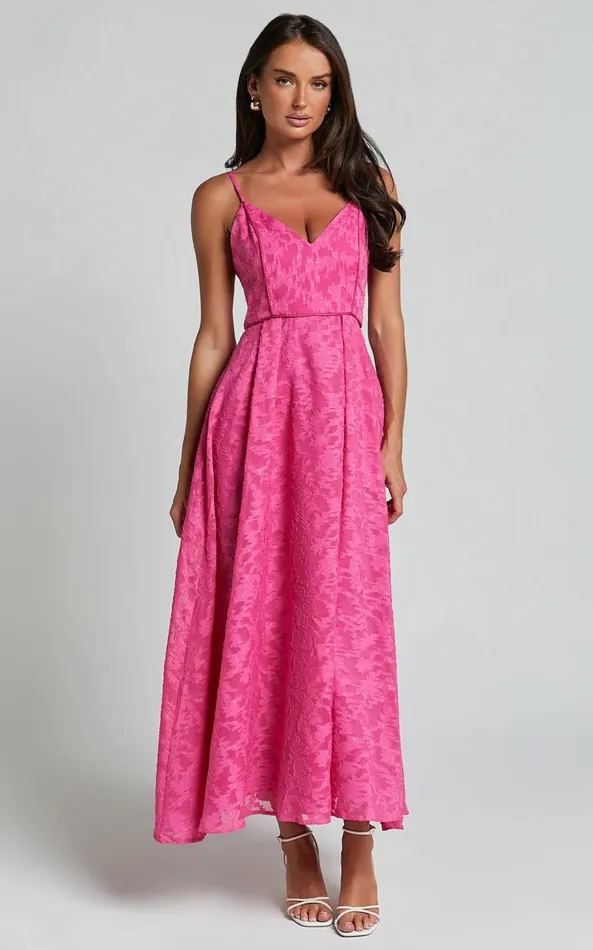 Showpo Philine Midi Dress 8211 Plunge Fit And Flare Dress In Pink Women Dresses