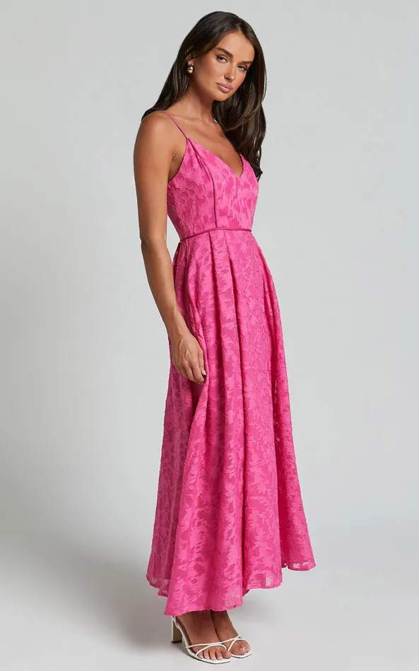 Showpo Philine Midi Dress 8211 Plunge Fit And Flare Dress In Pink Women Dresses