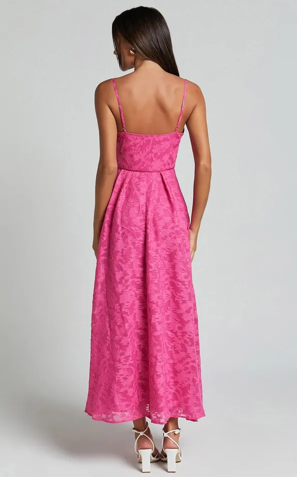 Showpo Philine Midi Dress 8211 Plunge Fit And Flare Dress In Pink Women Dresses
