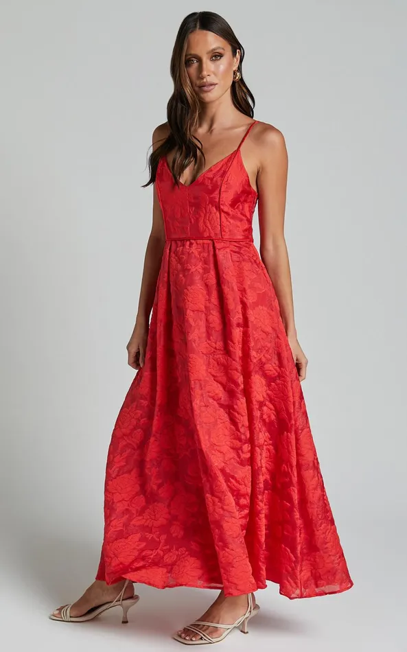 Showpo Philine Midi Dress 8211 Plunge Fit And Flare Dress In RED Women Dresses