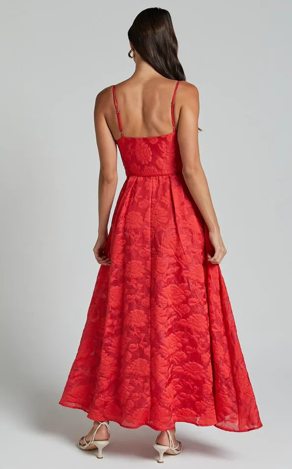 Showpo Philine Midi Dress 8211 Plunge Fit And Flare Dress In RED Women Dresses