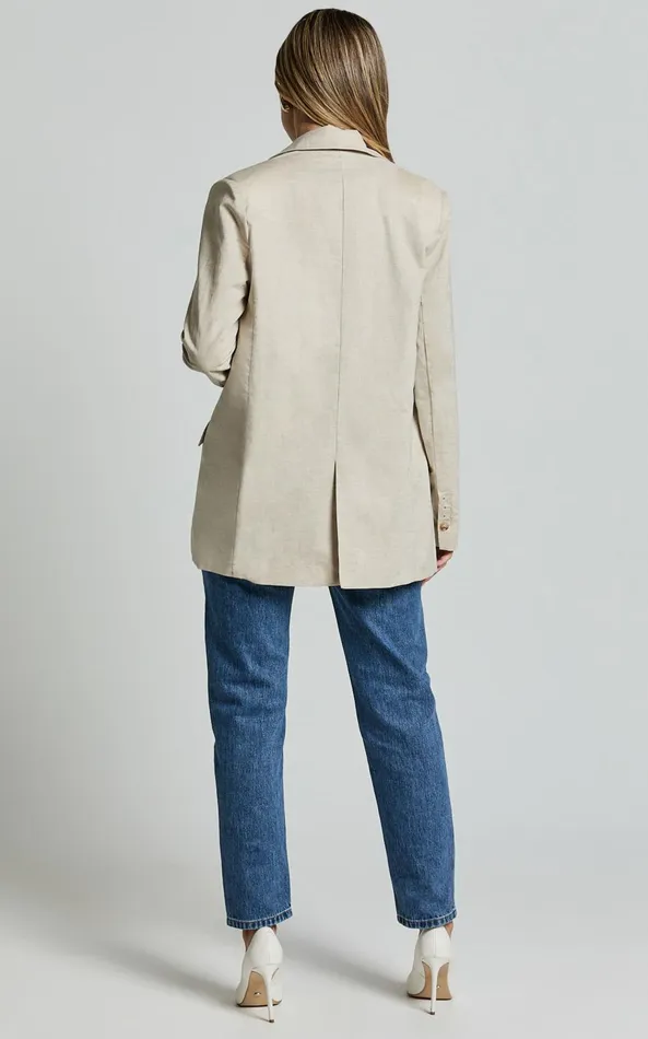 Showpo Pierce Blazer 8211 Linen Look Oversized Single Breasted Blazer In Natural Women Blazers