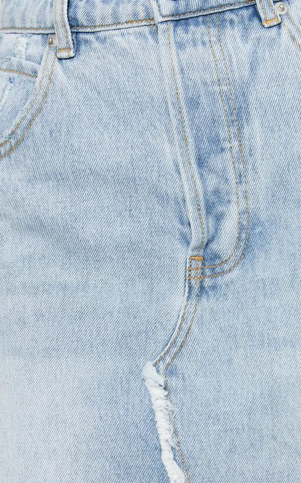 Showpo Pieta Mini Skirt 8211 Recycled Cotton Raw Hem Denim Skirt In Mid Blue Wash Women Curve Clothes