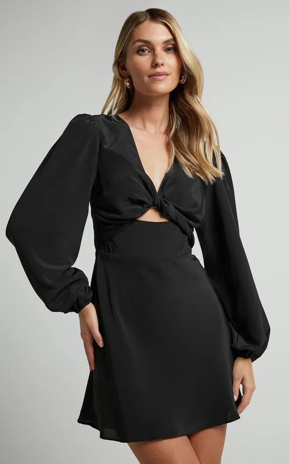 Showpo Pilar Mini Dress 8211 Twist Front Long Sleeve Dress In Black Women Dresses Showpo Pilar Mini Dress 8211 Twist Front Long Sleeve Dress In Black Women Dresses
