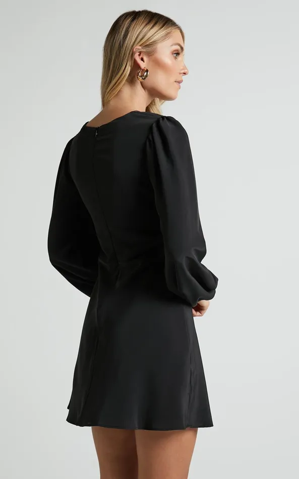 Showpo Pilar Mini Dress 8211 Twist Front Long Sleeve Dress In Black Women Dresses