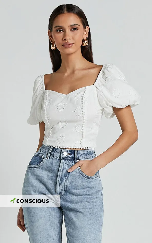 Showpo Pixie Top 8211 Sweetheart Puff Sleeve Embroidery Top In White Women Tops Showpo Pixie Top 8211 Sweetheart Puff Sleeve Embroidery Top In White Women Tops