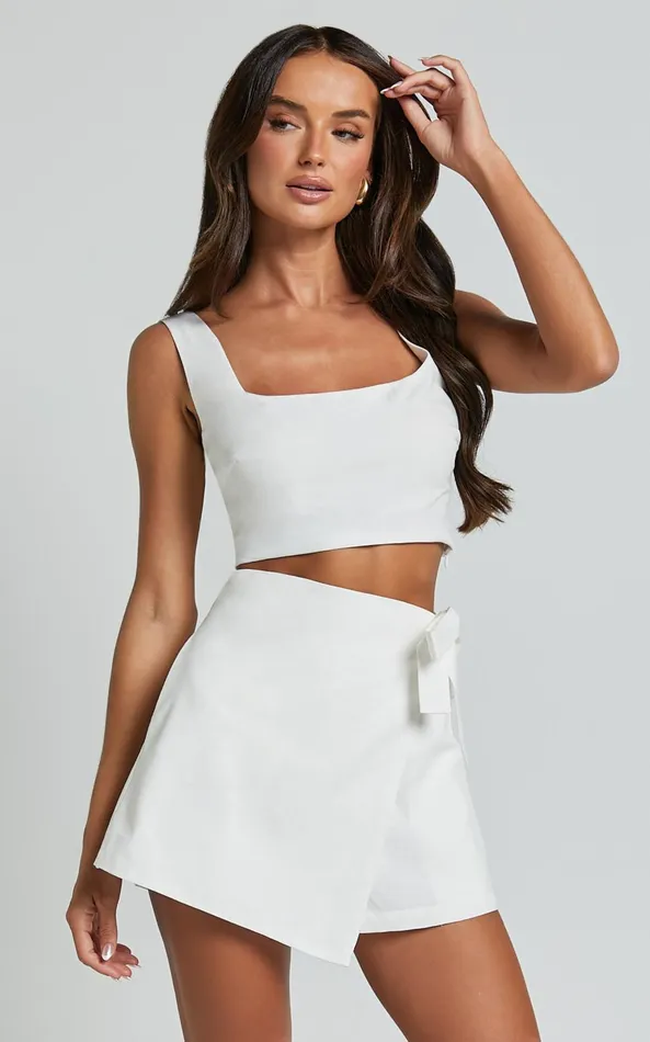 Showpo Polina Two Piece Set 8211 Linen Look Square Neck Crop Top And Tie Waist Skort Set In White Women Dresses Showpo Polina Two Piece Set 8211 Linen Look Square Neck Crop Top And Tie Waist Skort Set In White Women Dresses