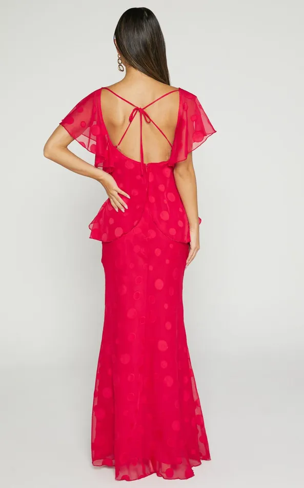 Showpo Polly Maxi Dress 8211 V Neck Flutter Sleeve Thigh Split In Red Women Dresses