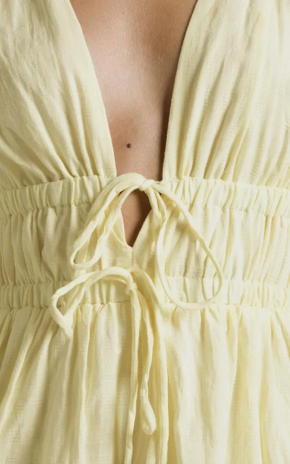 Showpo Portofino Midi Dress 8211 V Neck Puff Sleeve Dress In Yellow Women Dresses