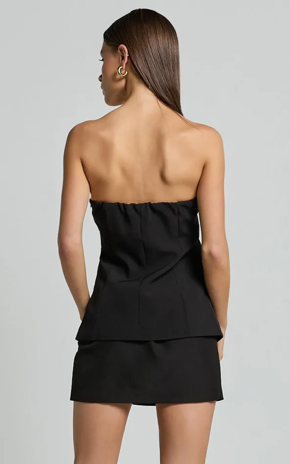 Showpo Posie Top 8211 Strapless Button Down Waist Coat In Black Women Tops