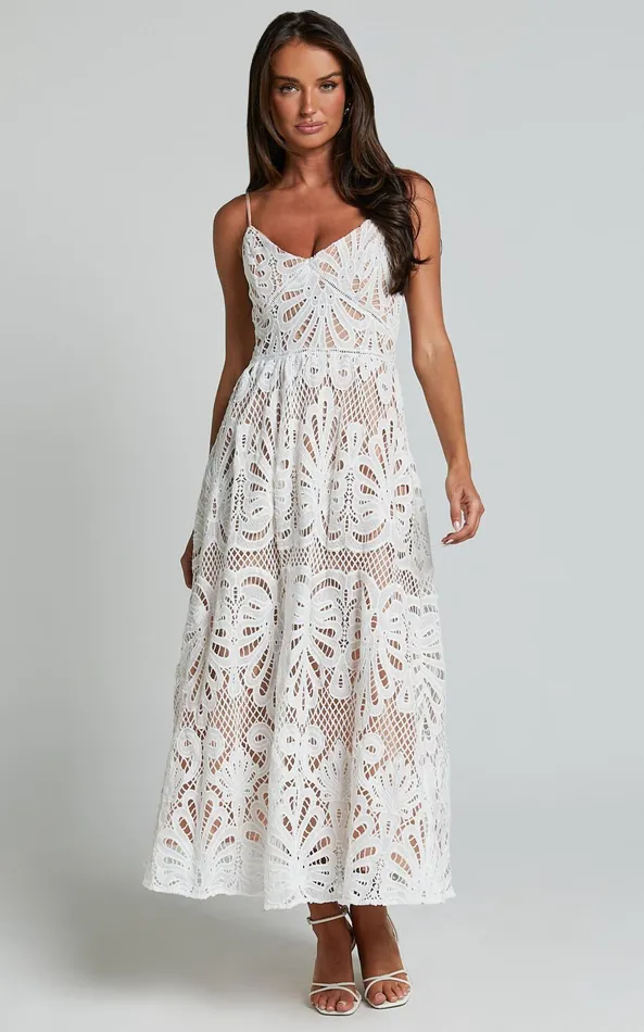 Showpo Priscilla Midi Dress 8211 Strappy A Line Lace Dress In White Women Dresses Showpo Priscilla Midi Dress 8211 Strappy A Line Lace Dress In White Women Dresses