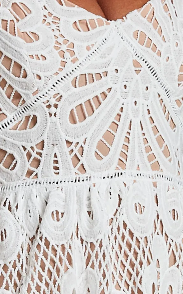 Showpo Priscilla Midi Dress 8211 Strappy A Line Lace Dress In White Women Dresses