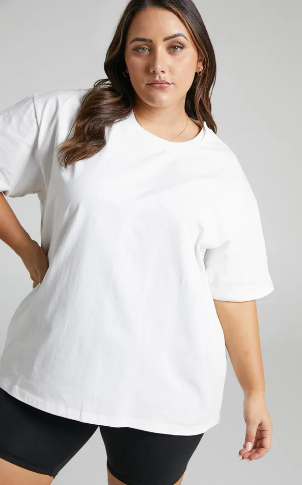 Showpo Prizza Top 8211 Longlinge Boyfriend Tee Top In White Women Curve Clothes