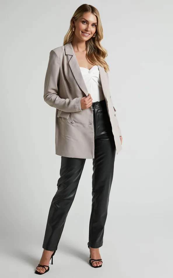Showpo Quick To Win Blazer 8211 Double Breasted Blazer In Stone Women Curve Clothes