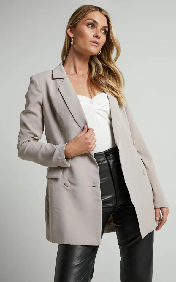 Showpo Quick To Win Blazer 8211 Double Breasted Blazer In Stone Women Curve Clothes