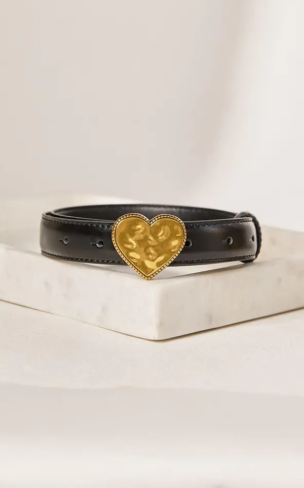 Showpo Quincy Belt 8211 Thin Band Heart Detail Belt In Black Women Belts