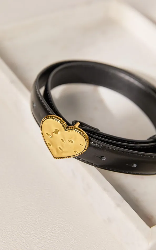 Showpo Quincy Belt 8211 Thin Band Heart Detail Belt In Black Women Belts