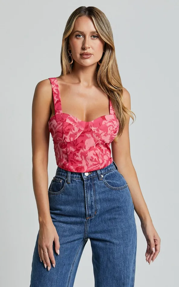 Showpo Rafaelle Top 8211 Bustier Crop Top In Pink Blur Floral Women Tops