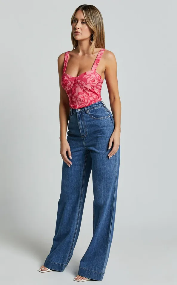 Showpo Rafaelle Top 8211 Bustier Crop Top In Pink Blur Floral Women Tops