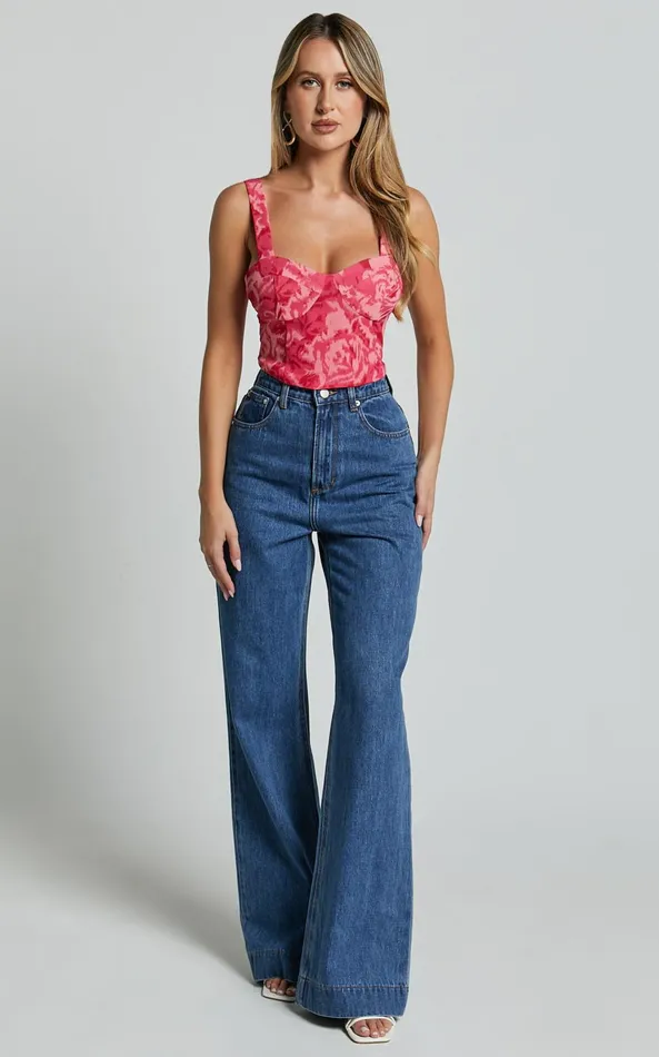 Showpo Rafaelle Top 8211 Bustier Crop Top In Pink Blur Floral Women Tops