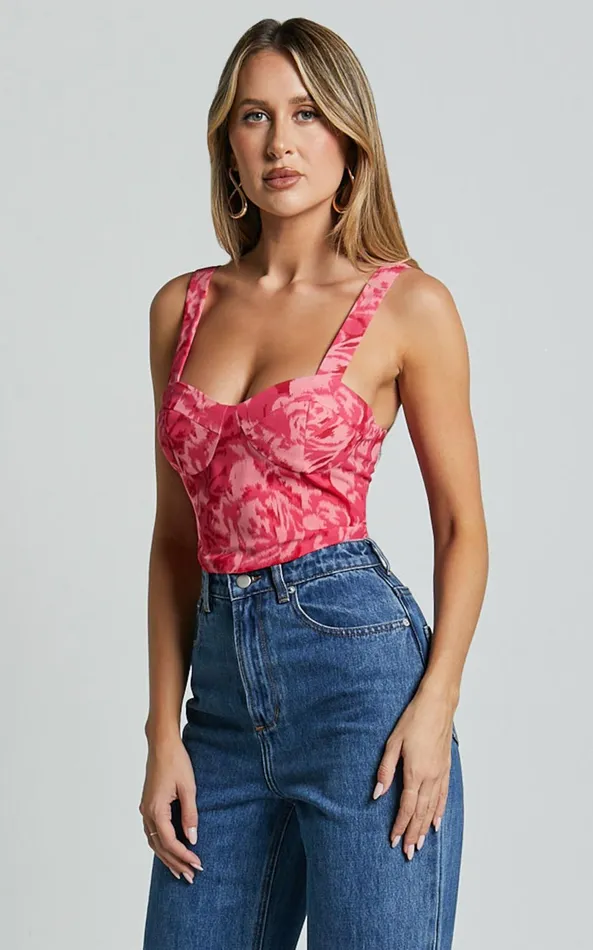Showpo Rafaelle Top 8211 Bustier Crop Top In Pink Blur Floral Women Tops