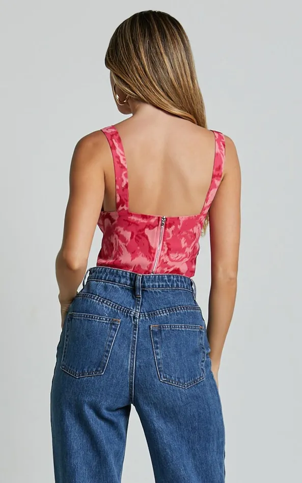 Showpo Rafaelle Top 8211 Bustier Crop Top In Pink Blur Floral Women Tops