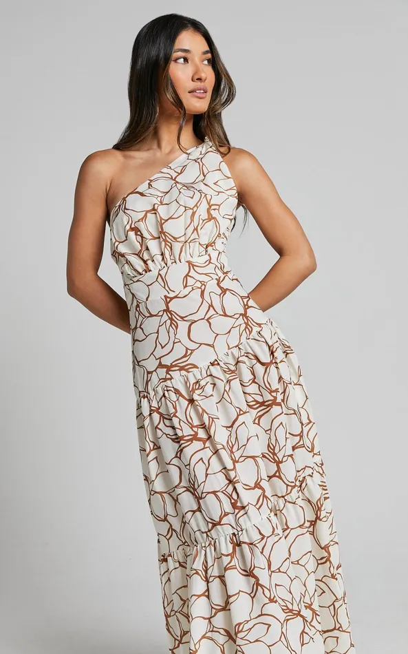 Showpo Raiden Midi Dress 8211 Asymmetric One Shoulder Tiered Dress In White Floral Women Dresses