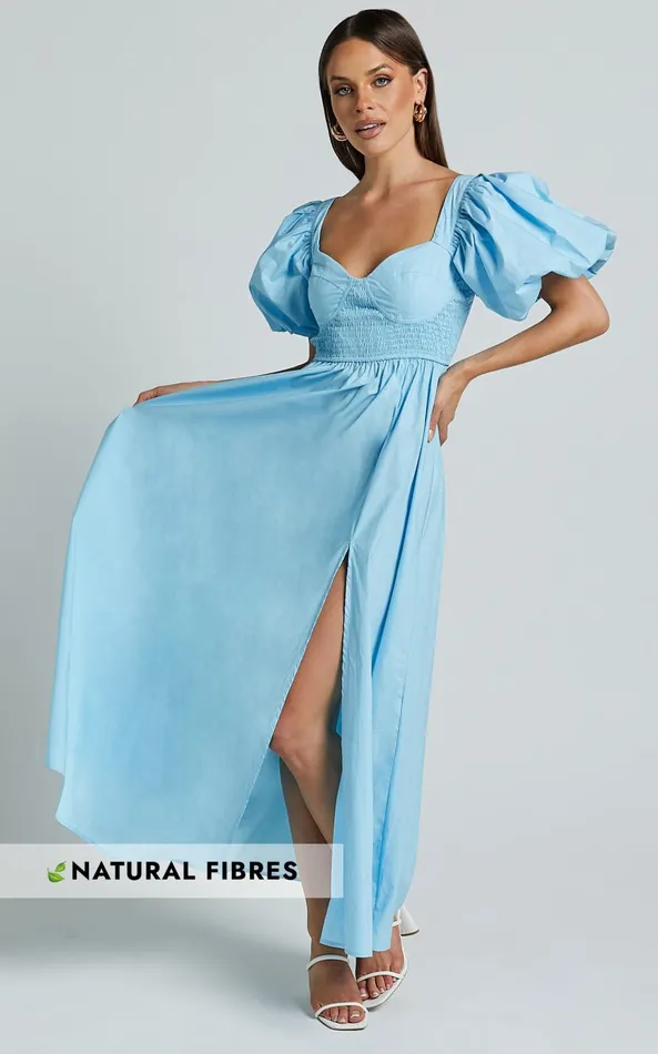 Showpo Raiza Midi Dress 8211 Shirred Waist Puff Sleeve Dress In Aqua Women Dresses Showpo Raiza Midi Dress 8211 Shirred Waist Puff Sleeve Dress In Aqua Women Dresses