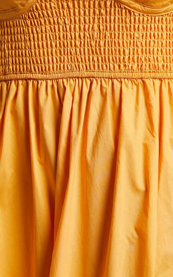 Showpo Raiza Midi Dress 8211 Shirred Waist Puff Sleeve Dress In MARIGOLD Women Dresses