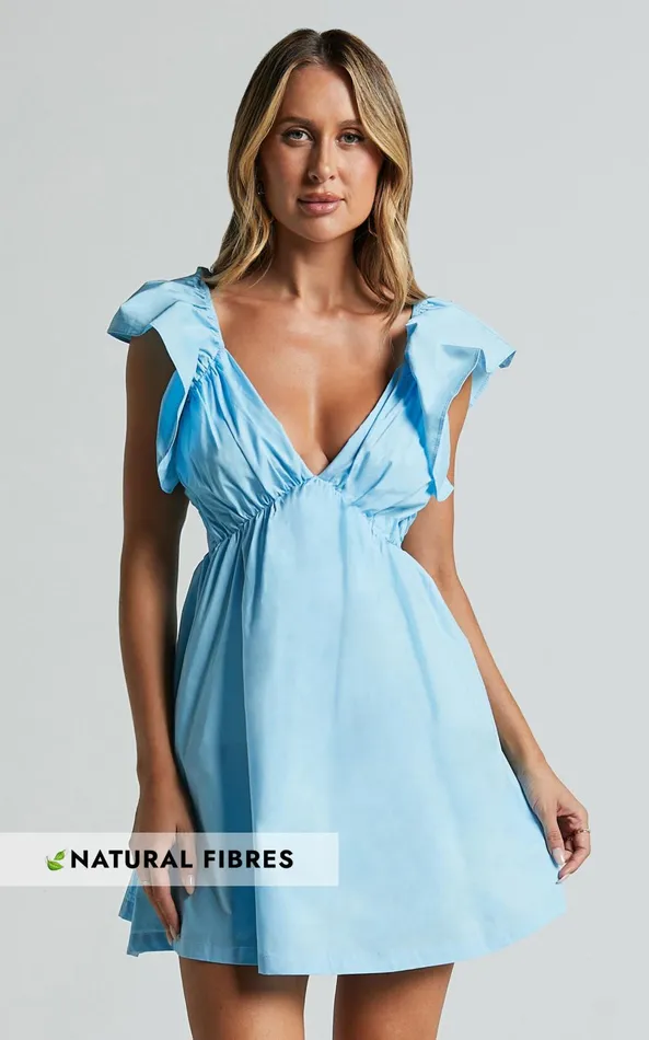 Showpo Raiza Mini Dress 8211 Ruffle Sleeve Tie Back Plunge Dress In Bright Blue Women Dresses Showpo Raiza Mini Dress 8211 Ruffle Sleeve Tie Back Plunge Dress In Bright Blue Women Dresses
