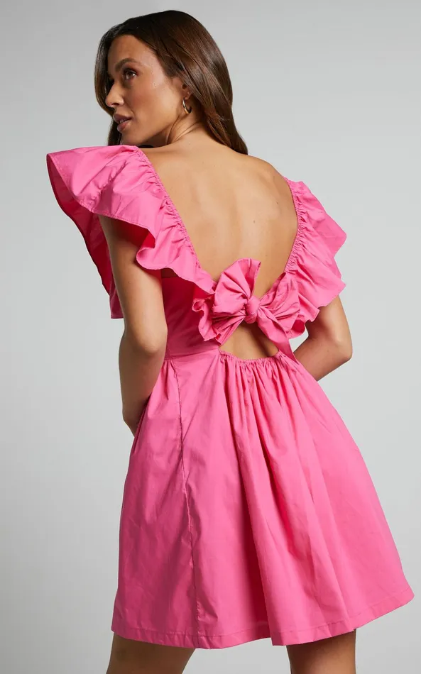 Showpo Raiza Mini Dress 8211 Ruffle Sleeve Tie Back Plunge Dress In Fuchsia Women Curve Clothes Showpo Raiza Mini Dress 8211 Ruffle Sleeve Tie Back Plunge Dress In Fuchsia Women Curve Clothes