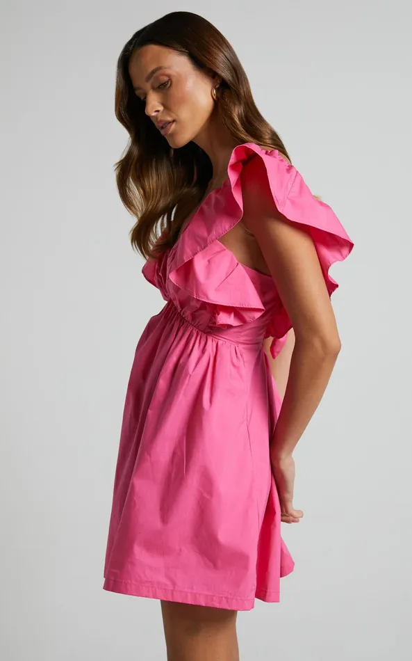 Showpo Raiza Mini Dress 8211 Ruffle Sleeve Tie Back Plunge Dress In Fuchsia Women Curve Clothes Showpo Raiza Mini Dress 8211 Ruffle Sleeve Tie Back Plunge Dress In Fuchsia Women Curve Clothes