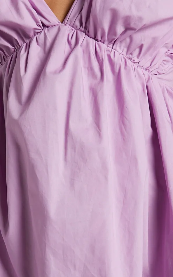 Showpo Raiza Mini Dress 8211 Ruffle Sleeve Tie Back Plunge Dress In Lilac Women Curve Clothes