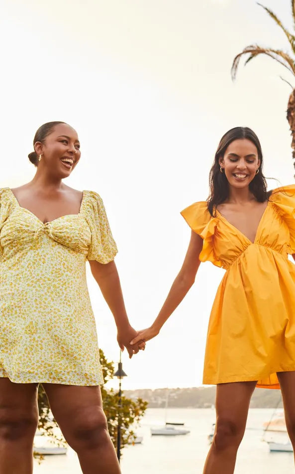 Showpo Raiza Mini Dress 8211 Ruffle Sleeve Tie Back Plunge Dress In Marigold Women Dresses