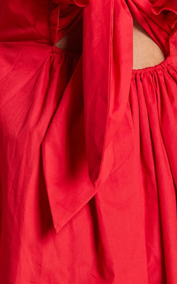 Showpo Raiza Mini Dress 8211 Ruffle Sleeve Tie Back Plunge Dress In Red Women Curve Clothes
