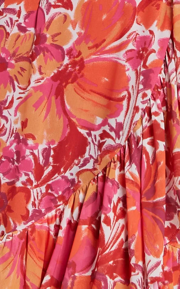 Showpo Ramela Midi Dress 8211 V Neck Short Flutter Sleeve Frill Detail Wrap Dress In Paradise Floral Women Dresses