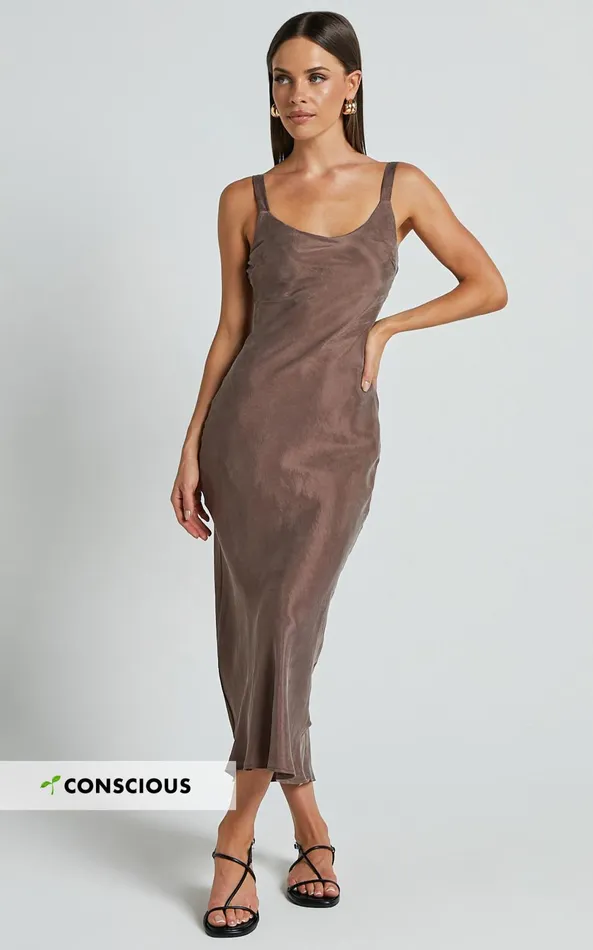 Showpo Ramirez Midi Dress 8211 Wide Strap Cupro Bias Cut Dress In Chocolate Women Dresses Showpo Ramirez Midi Dress 8211 Wide Strap Cupro Bias Cut Dress In Chocolate Women Dresses