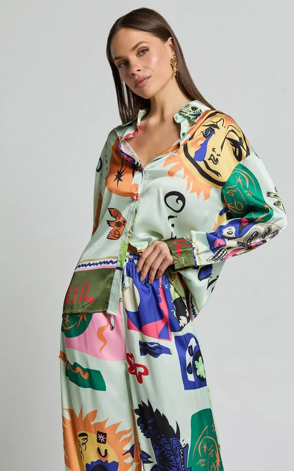 Showpo Raquel Shirt 8211 Long Sleeve Relaxed Top In Soleil Print Women Tops