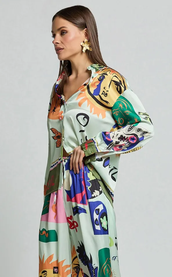 Showpo Raquel Shirt 8211 Long Sleeve Relaxed Top In Soleil Print Women Tops