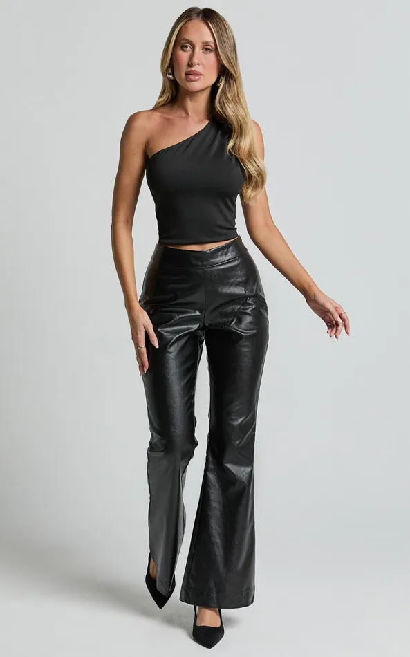 Showpo Ravina Pants 8211 High Waist Faux Leather Flare Pants In Black Women Pants
